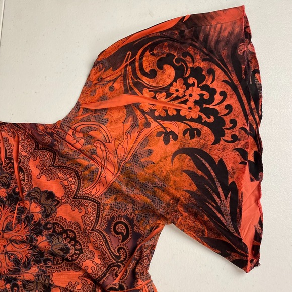 REINA Vintage Y2K Floral Top Womens Sublimation Flare Sleeve Heart Neck Sz 1 (M) - Picture 6 of 11